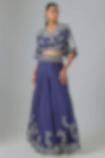 Navy Silk & Crepe Hand Embroidered Bridal Sharara Set by Nupur Kanoi at Pernia's Pop Up Shop