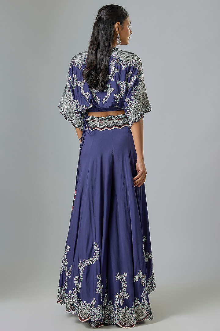 Navy Silk & Crepe Hand Embroidered Bridal Sharara Set by Nupur Kanoi at Pernia's Pop Up Shop