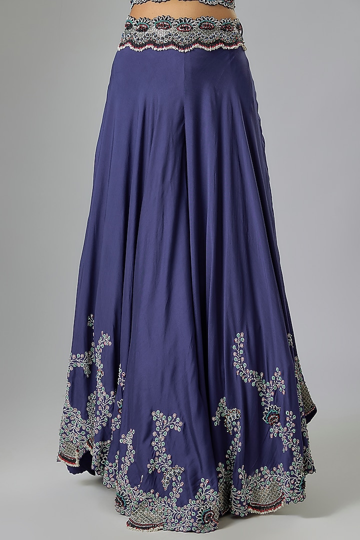 Navy Silk & Crepe Hand Embroidered Bridal Sharara Set by Nupur Kanoi at Pernia's Pop Up Shop