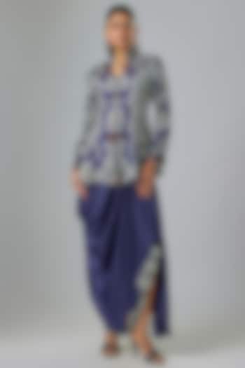 Navy Satin Cowl Skirt Set by Nupur Kanoi at Pernia's Pop Up Shop