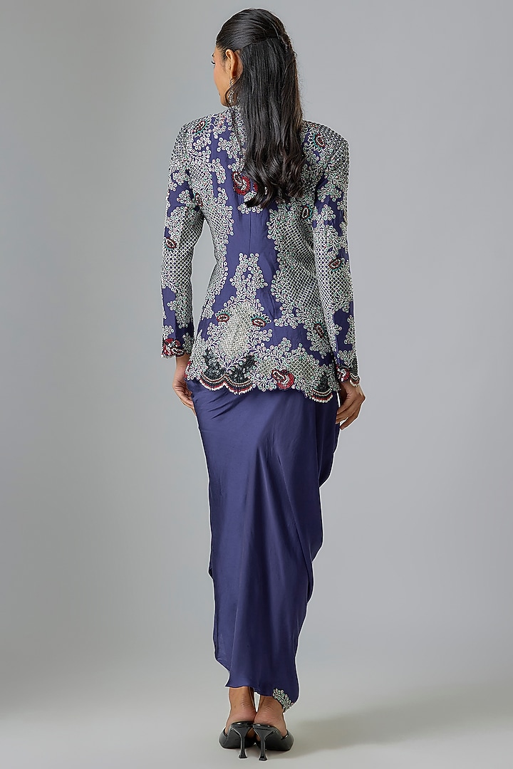 Navy Satin Cowl Skirt Set by Nupur Kanoi at Pernia's Pop Up Shop