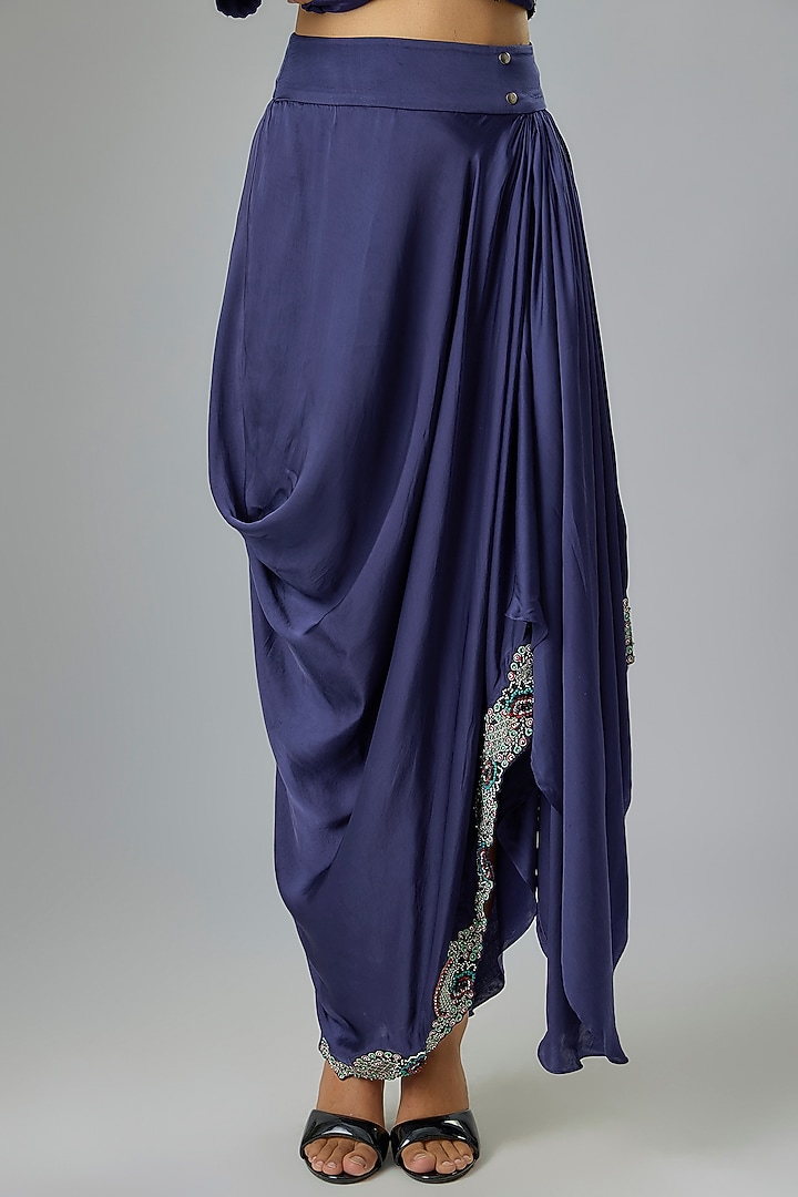 Navy Satin Cowl Skirt Set by Nupur Kanoi at Pernia's Pop Up Shop