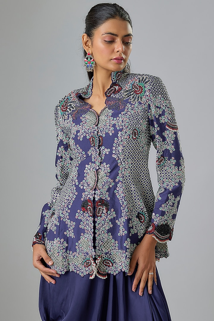 Navy Satin Cowl Skirt Set by Nupur Kanoi at Pernia's Pop Up Shop