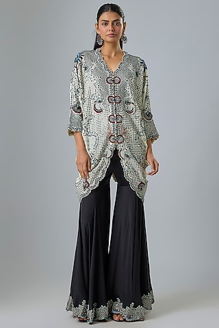 Black Crepe & Lycra Gharara Set by Nupur Kanoi