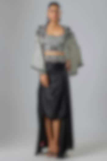 Black Satin Drawstring Skirt Set by Nupur Kanoi at Pernia's Pop Up Shop