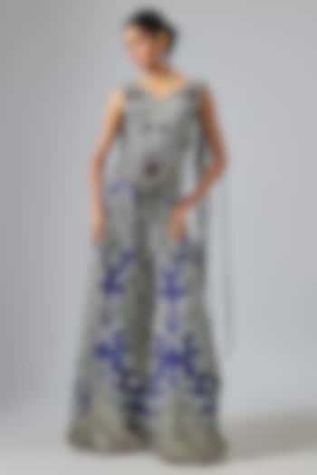 Navy Blue Crepe Hand Embroidered Kalidar Bridal Sharara Set by Nupur Kanoi at Pernia's Pop Up Shop