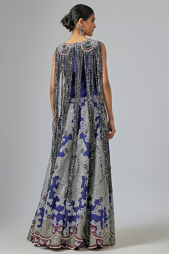 Navy Blue Crepe Hand Embroidered Kalidar Bridal Sharara Set by Nupur Kanoi at Pernia's Pop Up Shop