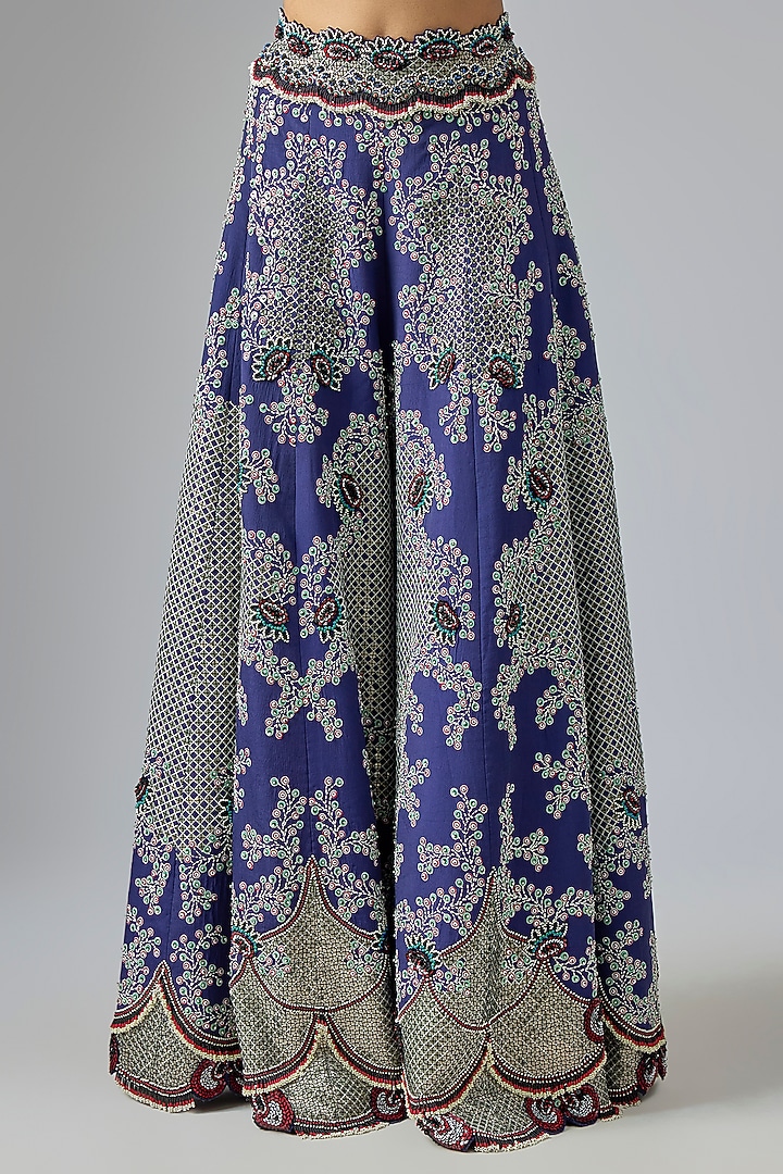 Navy Blue Crepe Hand Embroidered Kalidar Bridal Sharara Set by Nupur Kanoi at Pernia's Pop Up Shop