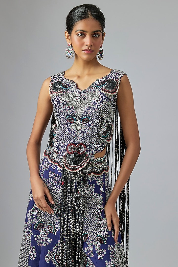 Navy Blue Crepe Hand Embroidered Kalidar Bridal Sharara Set by Nupur Kanoi at Pernia's Pop Up Shop