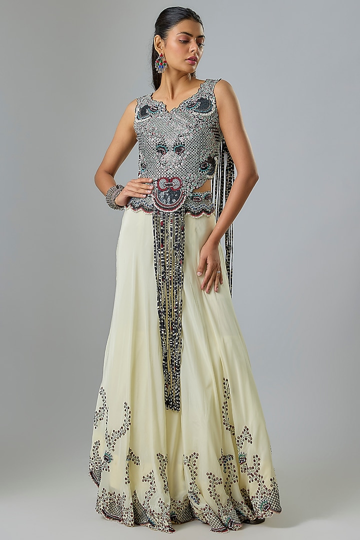Black Crepe Hand Embroidered Bridal Sharara Set by Nupur Kanoi at Pernia's Pop Up Shop