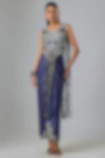 Navy Satin Skirt Set by Nupur Kanoi at Pernia's Pop Up Shop