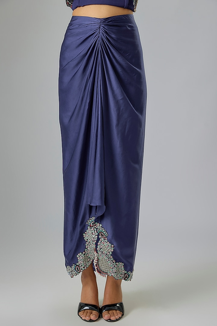 Navy Satin Skirt Set by Nupur Kanoi at Pernia's Pop Up Shop