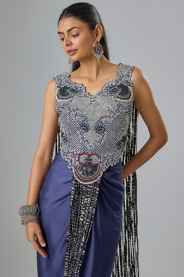 Navy Satin Skirt Set by Nupur Kanoi at Pernia's Pop Up Shop
