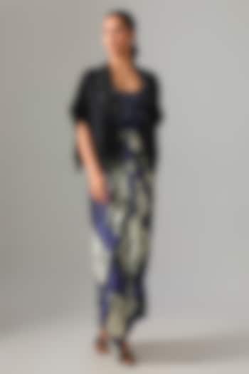 Black & Navy Chiffon Printed Party Wear Dress by Nupur Kanoi at Pernia's Pop Up Shop