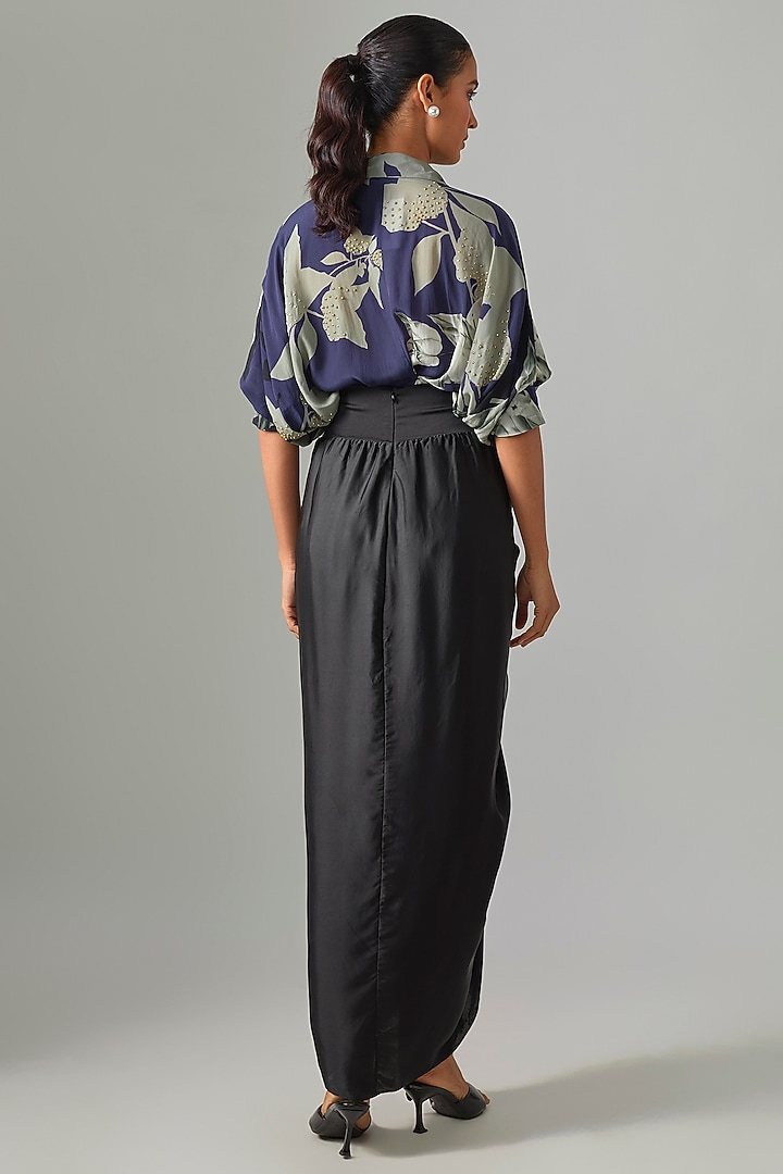 Black Satin Front-Knot Skirt Set by Nupur Kanoi at Pernia's Pop Up Shop