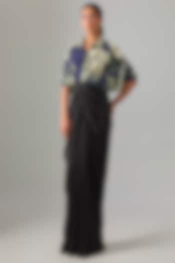 Black Satin Draped Skirt Set by Nupur Kanoi at Pernia's Pop Up Shop