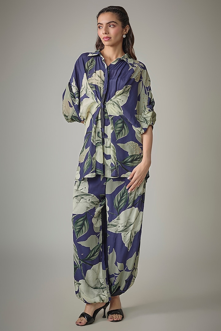 Navy Crepe Digital Printed Co-Ord Set by Nupur Kanoi at Pernia's Pop Up Shop