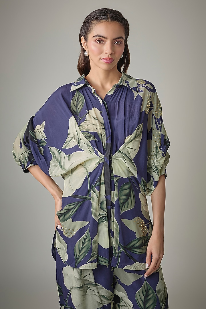 Navy Crepe Digital Printed Co-Ord Set by Nupur Kanoi at Pernia's Pop Up Shop