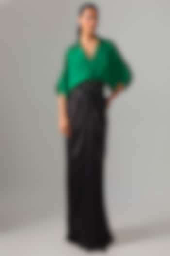 Emerald Green & Black Satin Trail Cocktail Dress by Nupur Kanoi at Pernia's Pop Up Shop