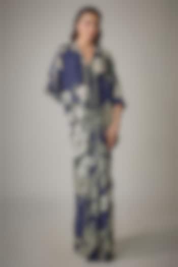 Navy Crepe Digital Printed Kaftan Cocktail Dress by Nupur Kanoi at Pernia's Pop Up Shop