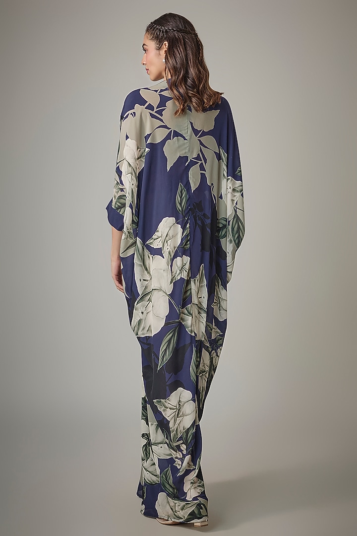 Navy Crepe Digital Printed Kaftan Cocktail Dress by Nupur Kanoi at Pernia's Pop Up Shop