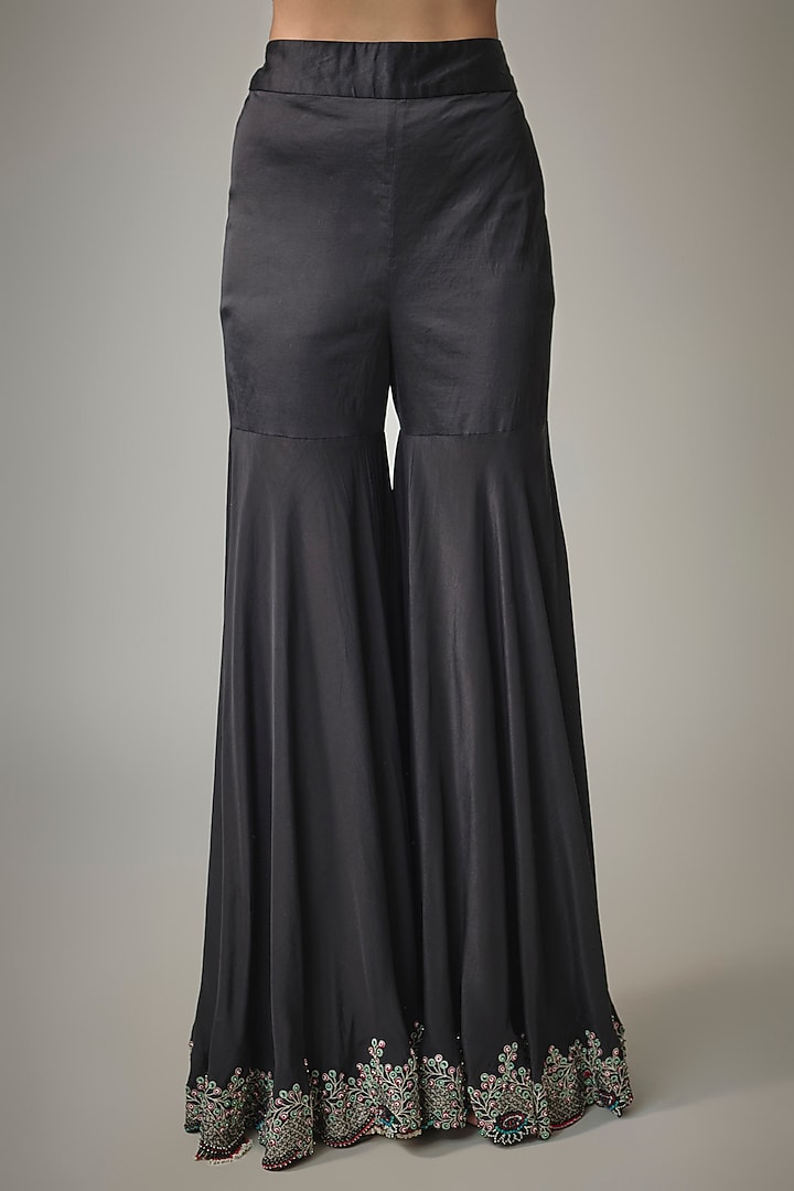 Black Satin Digital Printed One-Shoulder Cape Set by Nupur Kanoi at Pernia's Pop Up Shop