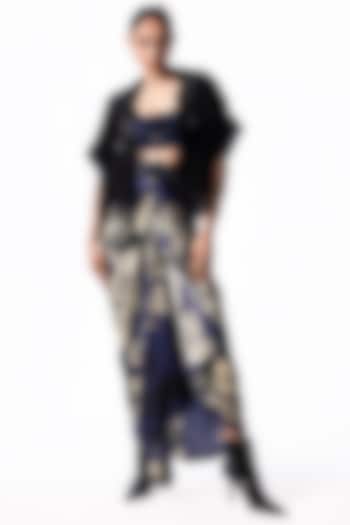 Navy Satin Printed French Knotted Skirt Set by Nupur Kanoi at Pernia's Pop Up Shop