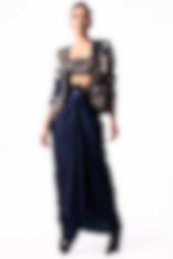 Navy Satin Knotted Skirt Set by Nupur Kanoi at Pernia's Pop Up Shop
