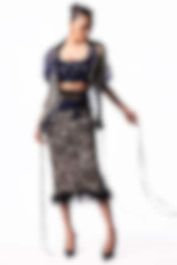 Silver Crepe Embroidered Pencil Skirt Set by Nupur Kanoi at Pernia's Pop Up Shop