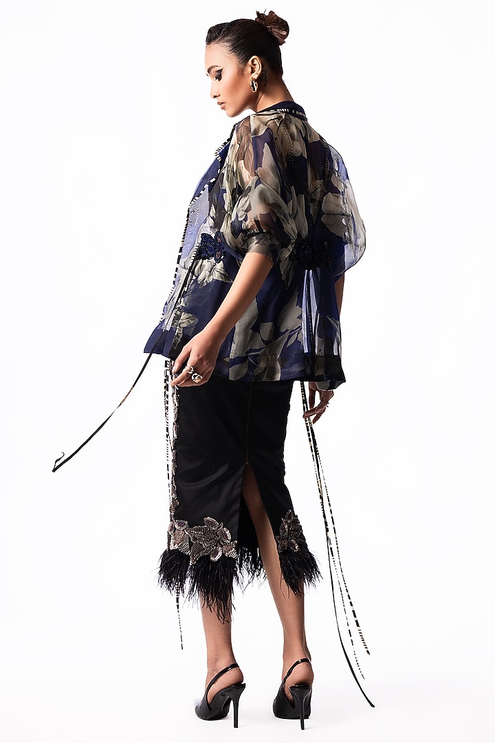Silver Crepe Embroidered Pencil Skirt Set by Nupur Kanoi at Pernia's Pop Up Shop
