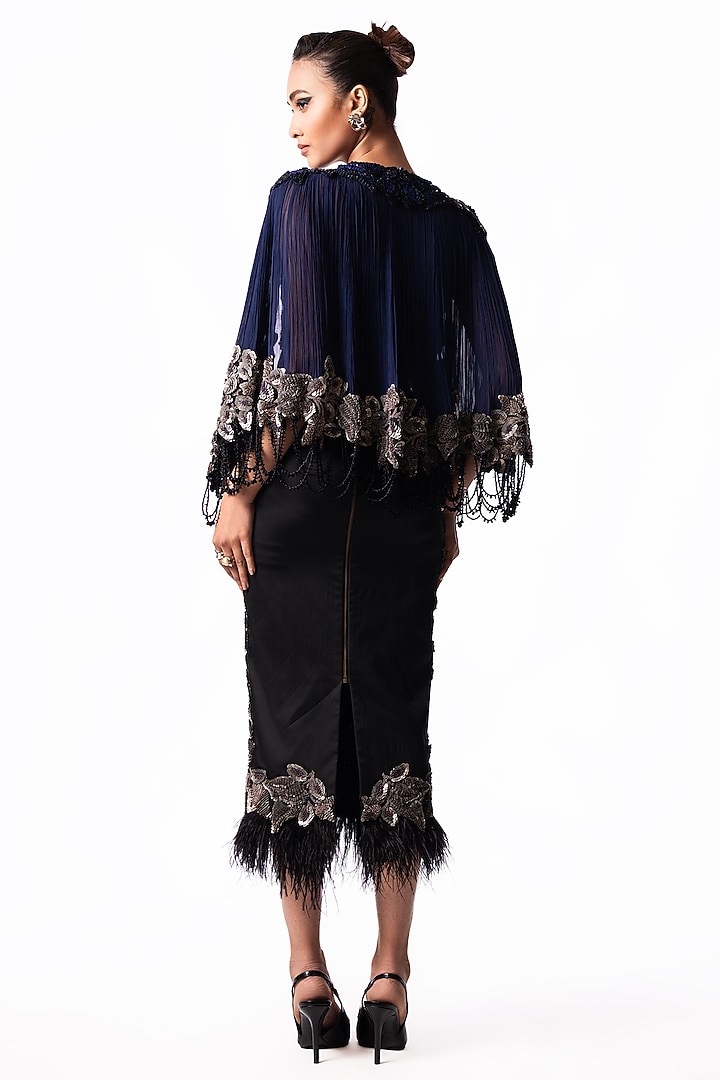 Black & Silver Crepe Embroidered Pencil Skirt Set by Nupur Kanoi at Pernia's Pop Up Shop