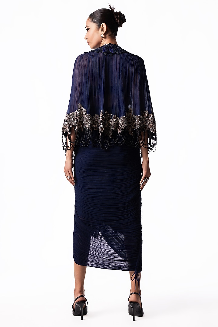 Navy Chiffon Frilled Skirt Set by Nupur Kanoi at Pernia's Pop Up Shop