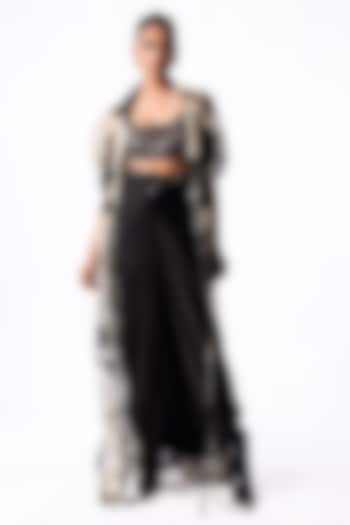 Black Satin Knotted Skirt Set by Nupur Kanoi at Pernia's Pop Up Shop