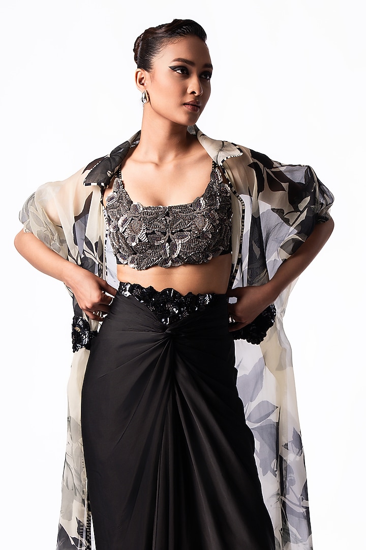 Black Satin Knotted Skirt Set by Nupur Kanoi at Pernia's Pop Up Shop