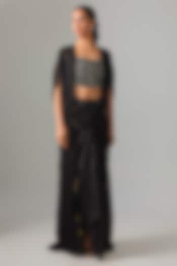 Black Satin Front-Knot Skirt Set by Nupur Kanoi at Pernia's Pop Up Shop