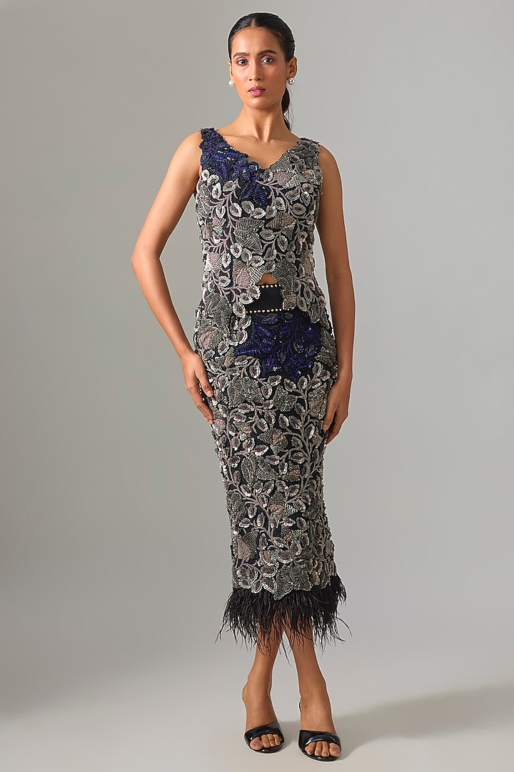 Silver & Black Crepe Skirt Set by Nupur Kanoi at Pernia's Pop Up Shop