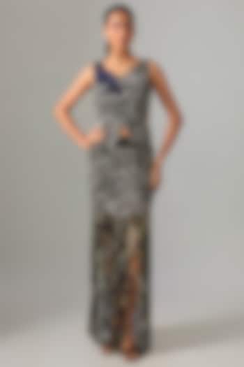 Silver & Black Crepe Skirt Set by Nupur Kanoi at Pernia's Pop Up Shop