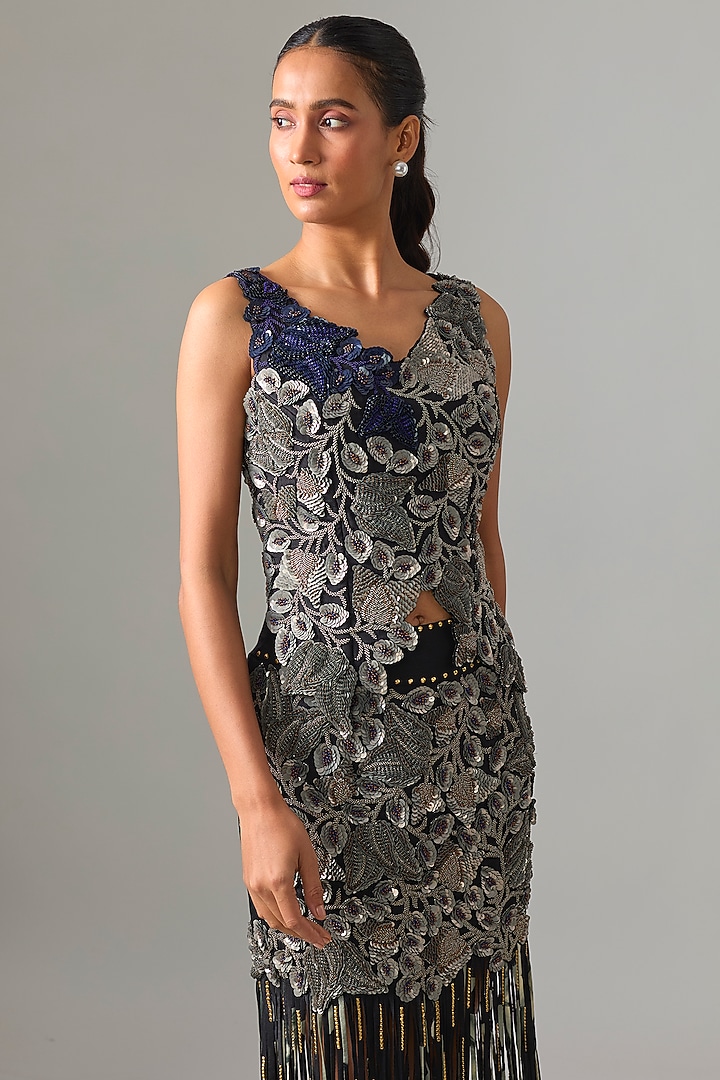 Silver & Black Crepe Skirt Set by Nupur Kanoi at Pernia's Pop Up Shop