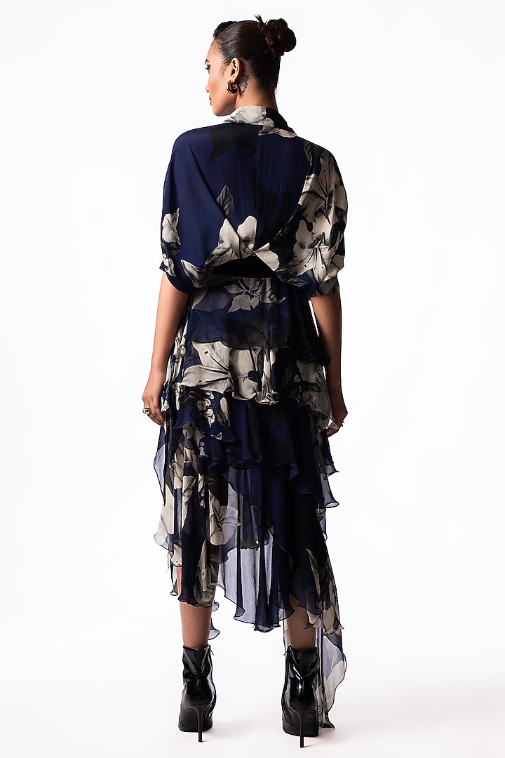 Navy Chiffon Printed Ruffled Skirt Set by Nupur Kanoi at Pernia's Pop Up Shop