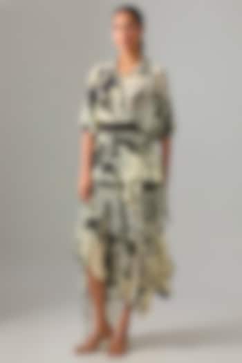 Ivory Chiffon Printed Ruffled Skirt Set by Nupur Kanoi at Pernia's Pop Up Shop