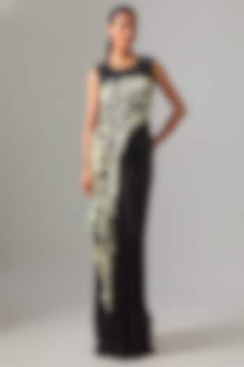 Black Satin Trail Skirt Set by Nupur Kanoi at Pernia's Pop Up Shop