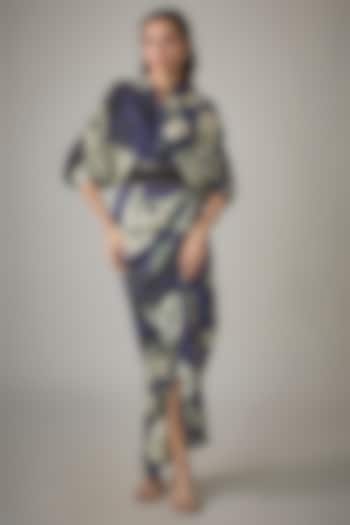 Navy Satin Digital Printed Fish-Cut Skirt Set by Nupur Kanoi at Pernia's Pop Up Shop