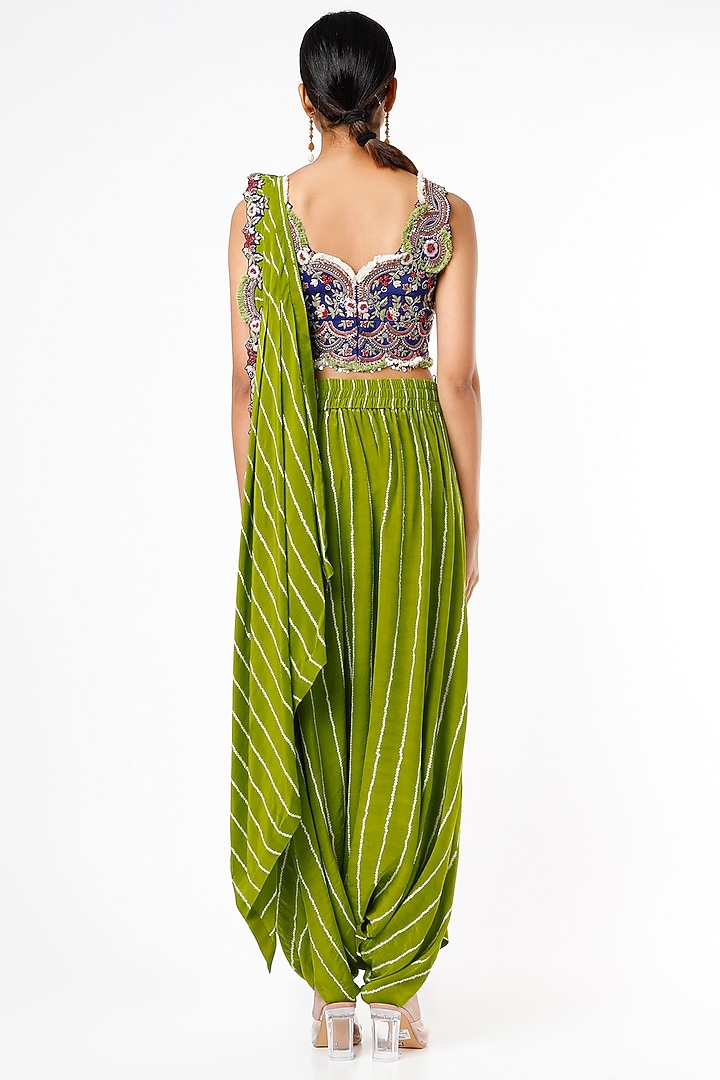 Pista Green Bemberg Crepe Bandhani Printed & Zardosi Embroidered Dhoti Reception Saree Set by Nupur Kanoi at Pernia's Pop Up Shop