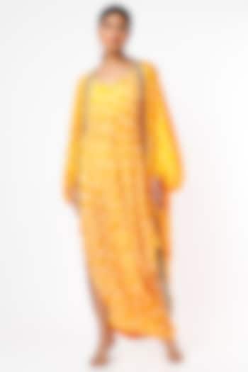 Mustard Printed Jacket Dress by Nupur Kanoi