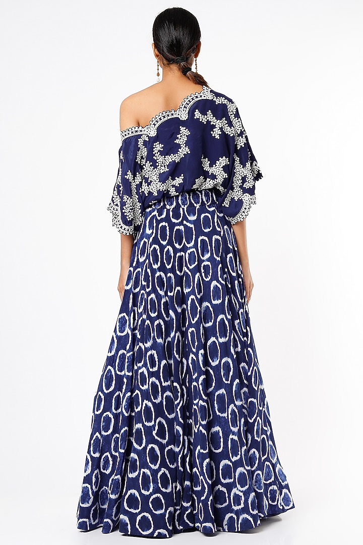 Navy Bemberg Crepe Poolka Dot Printed Wedding Lehenga Set by Nupur Kanoi at Pernia's Pop Up Shop