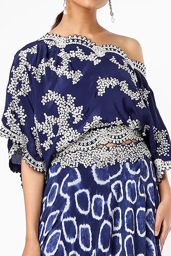 Navy Bemberg Crepe Poolka Dot Printed Wedding Lehenga Set by Nupur Kanoi at Pernia's Pop Up Shop