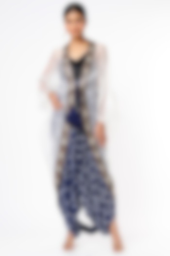 Navy Blue Printed Jumpsuit With Kite Top by Nupur Kanoi