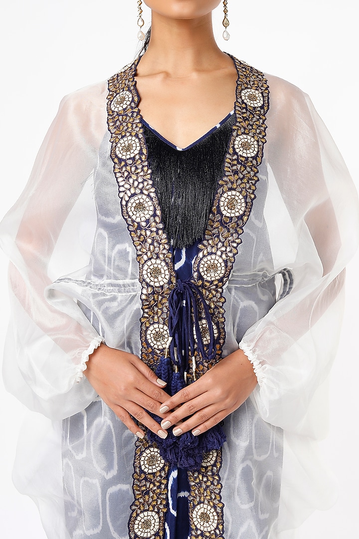 Navy Blue Printed Jumpsuit With Kite Top by Nupur Kanoi at Pernia's Pop Up Shop