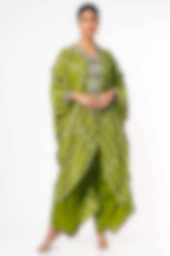 Pista Green Satin Drape Pant Set by Nupur Kanoi