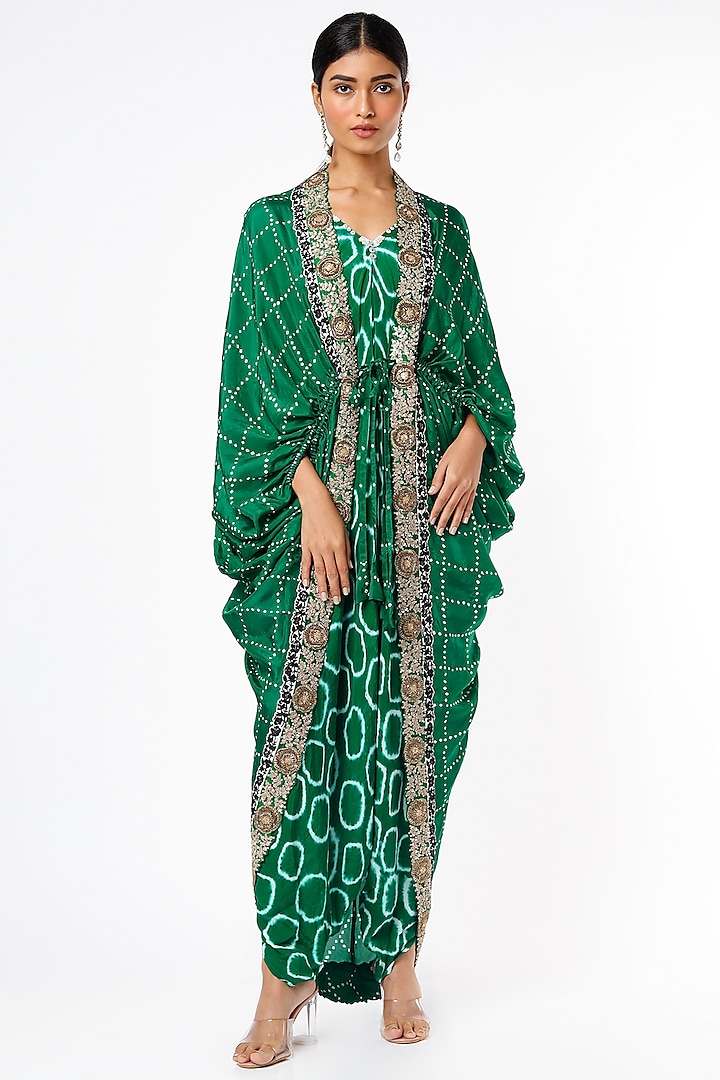 Emerald Green Printed Jumpsuit With Kite Top by Nupur Kanoi